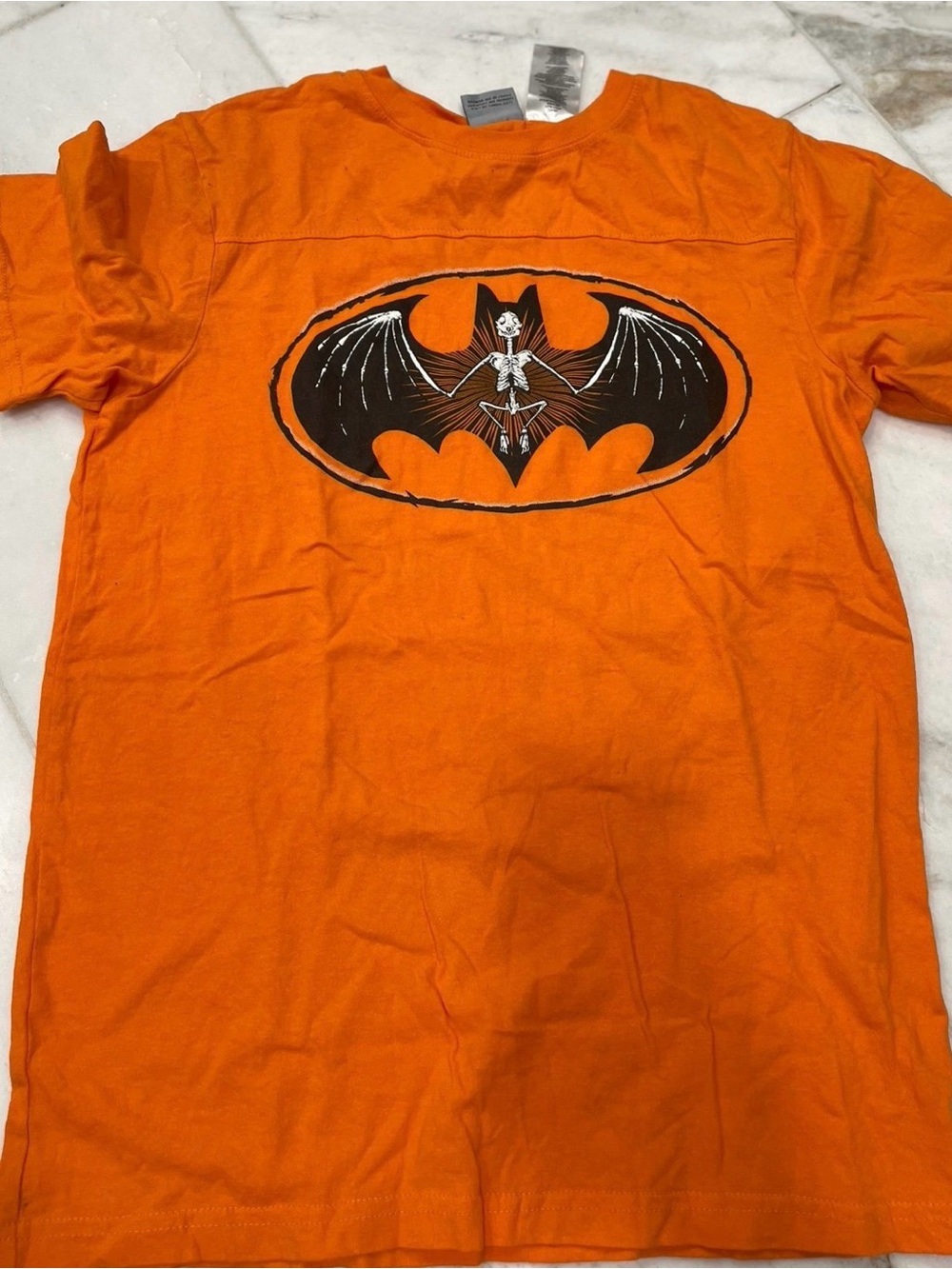 Batman Halloween Orange Short Sleeve Tee with Skeletal Bat Logo